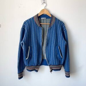 Vintage Emporio Armani Knit Bomber Jacket Colorful Blue Stripe Sweater Cardigan
